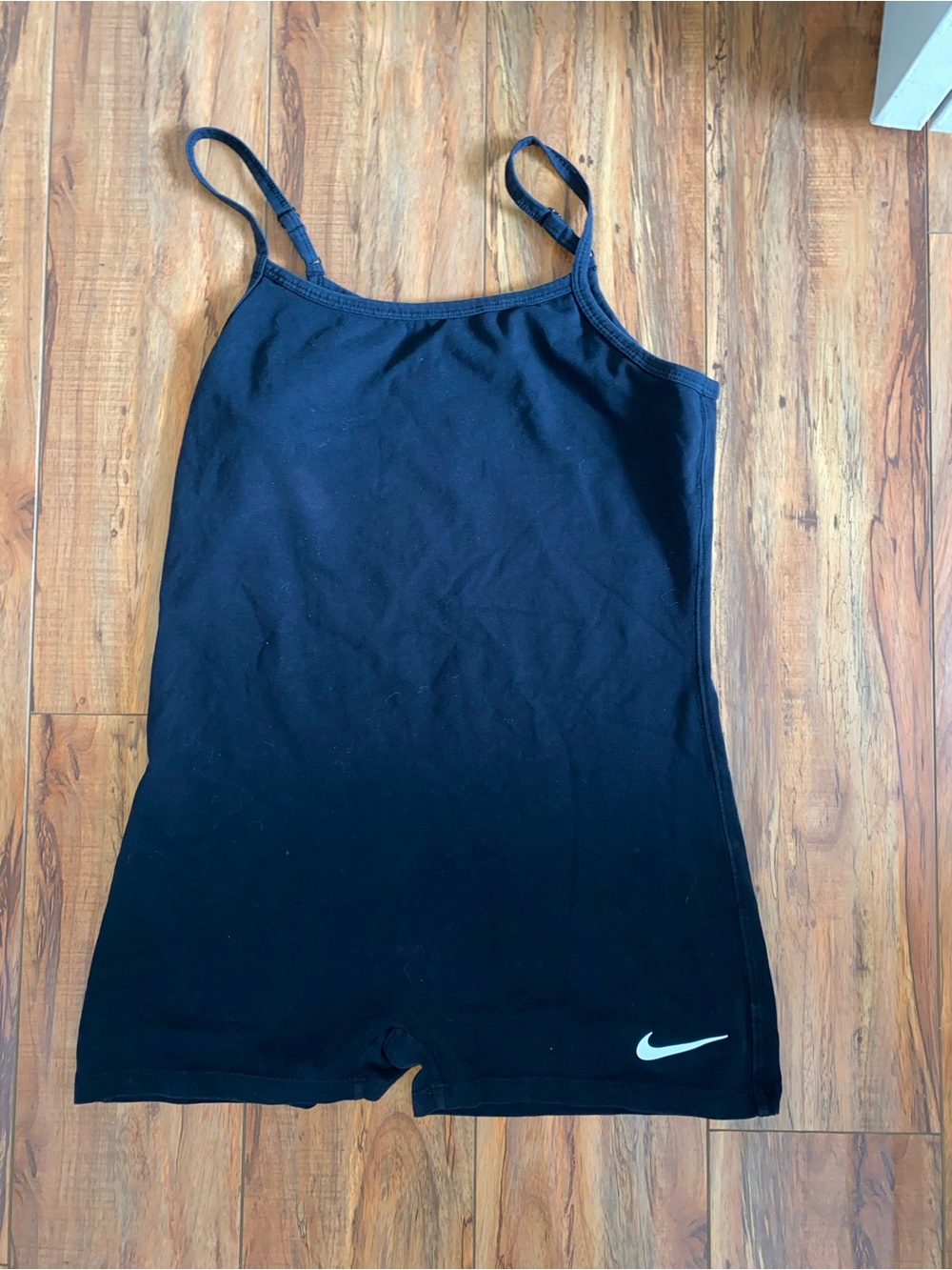 Nike Womens Black Tank-Style One-Piece Bodysuit with White Swoosh L